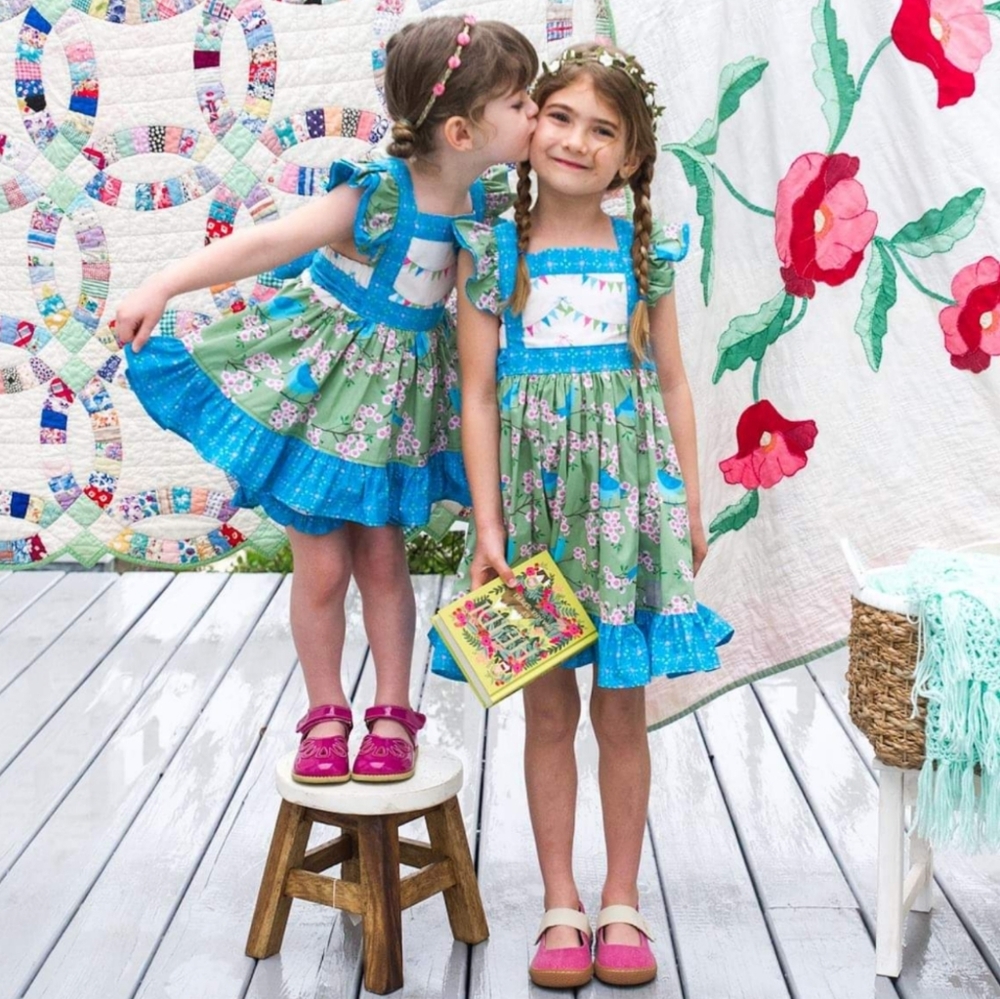 ER Blue Birds Dress Pinafore Dress Rare Boutique